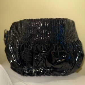 Black Patent Gathered Wristlet Clutch